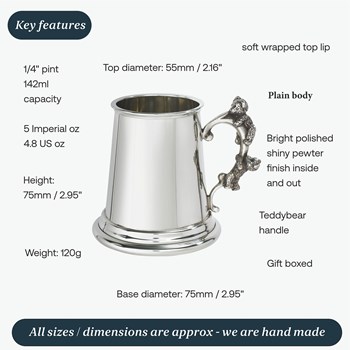Teddy Bear Handle Pewter Quarter Pint Baby Mug Teddy Bear Handle Pewter Quarter Pint Baby Mug