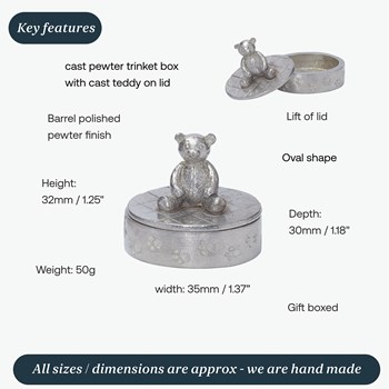 Cast Pewter Teddy Bear Oval Trinket Box