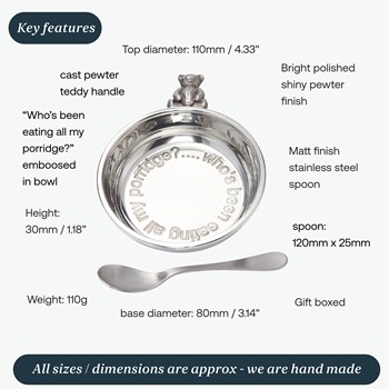 Pewter Teddy bear "Whos Been Eating All My Porridge" Porringer