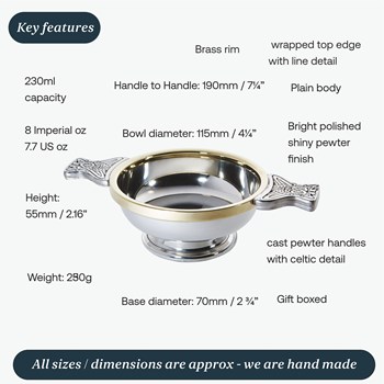 Large Brass Rim Pewter Quaich Large Brass Rim Pewter Quaich