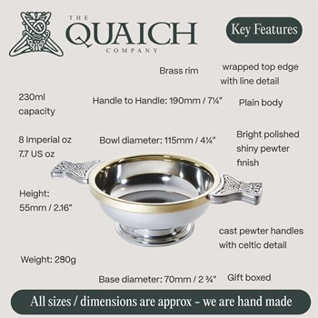Brass Rim Large Pewter Quaich