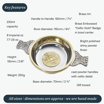 Large Celtic Gold Pewter And Brass Quaich Large Celtic Gold Pewter And Brass Quaich