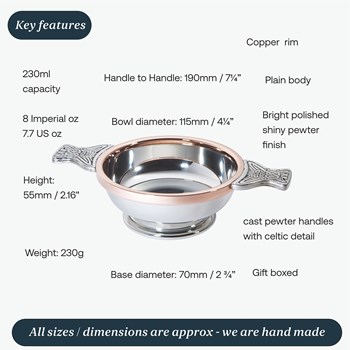 Large Copper Rim Pewter Quaich