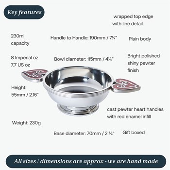 Large Red Heart Of The Highlands Pewter Quaich