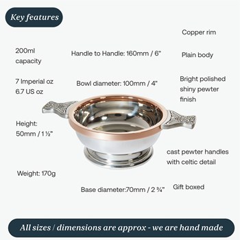 Medium Copper Rim Pewter Quaich