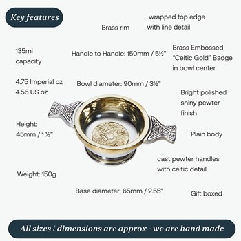 Small Celtic Gold Pewter And Brass Quaich