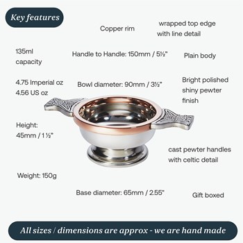 Small Copper Rim Pewter Quaich