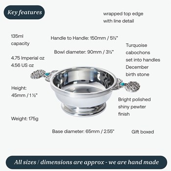 Birthstone Pewter Quaich December With Turquoise Stones