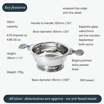 Birthstone Pewter Quaich September With Saphire Stones