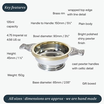 Standard Brass Rim Pewter Quaich | Standard Brass Rim Pewter Quai Standard Brass Rim Pewter Quaich | Standard Brass Rim Pewter Quai
