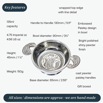 Standard Paisley Pewter Quaich Standard Paisley Pewter Quaich