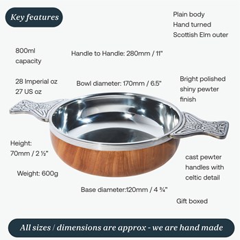 Extra Large Wood and pewter Quaich Extra Large Wood and pewter Quaich