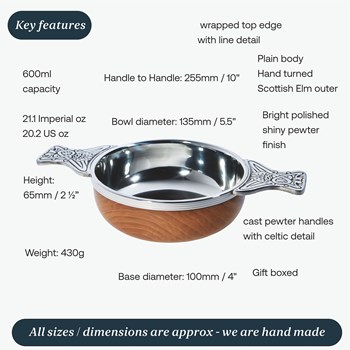 Large Plus Wood And Pewter Quaich