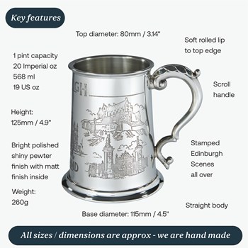 Edinburgh 1 pint pewter Tankard