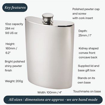 10oz Plain Pewter Kidney Hip Flask 10oz Plain Pewter Kidney Hip Flask