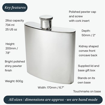 26oz Giant Plain Pewter Kidney Spirit Flask