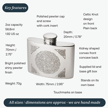 2oz Celtic Knot Pewter Kidney Hip Flask