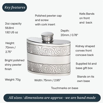 2oz Kells Kidney Pewter Kidney Hip  Flask 2oz Kells Kidney Pewter Kidney Hip  Flask