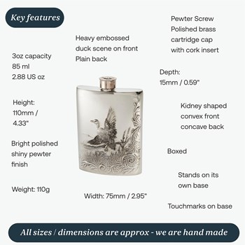 3oz Embossed Mallard Top Pocket Flask