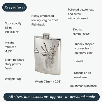 3oz Embossed Roaring Stag Top Pocket Flask 3oz Embossed Roaring Stag Top Pocket Flask