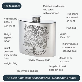 4oz Tree Of Life Tree Pewter Kidney Flask