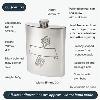 21 Key Stamp Pewter Kidney Hip Flask