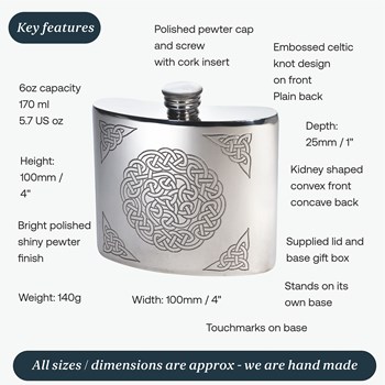 6oz Celtic Knot Pewter Kidney Hip Flask