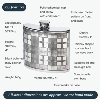 6oz Tartan Pewter Kidney Hip Flask 6oz Tartan Pewter Kidney Hip Flask