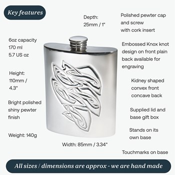 Knox 6oz Pewter Kidney Flask Knox 6oz Pewter Kidney Flask