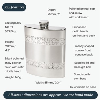 6oz Embossed Celtic Bands Pewter Kidney Hip Flask 6oz Embossed Celtic Bands Pewter Kidney Hip Flask