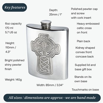 Celtic Cross Embossed Pewter Kidney Flask Celtic Cross Embossed Pewter Kidney Flask