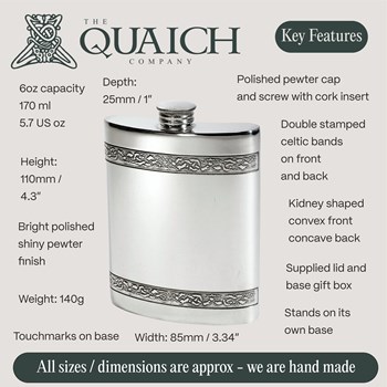 Celtic Bands 6oz Pewter Kidney Hip Flask Celtic Bands 6oz Pewter Kidney Hip Flask