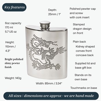 Chinese Dragon Pewter Pocket Flask