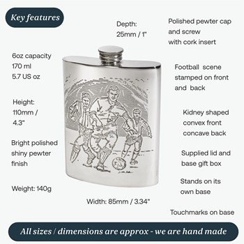 6Oz Football Scene Pewter Kidney Hip Flask