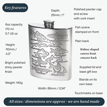 6oz Pewter Fish Kidney Hip Flask