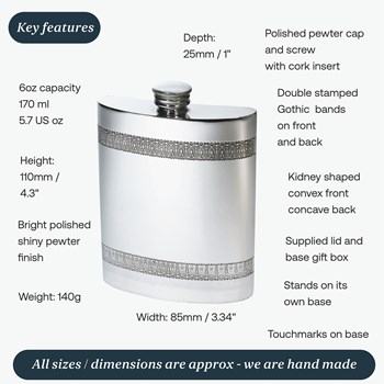 6oz Gothic Bands Pewter Kidney Hip Flask