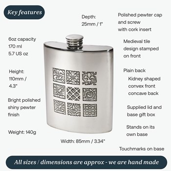 6oz Medieval Pewter Kidney Hip Flask