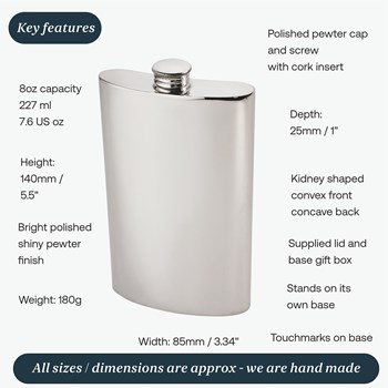 8oz Plain Pewter Kidney Hip Flask