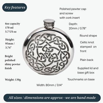 6oz Round Pewter Celtic Knot Flask