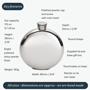 6oz Plain Round Pewter Flask
