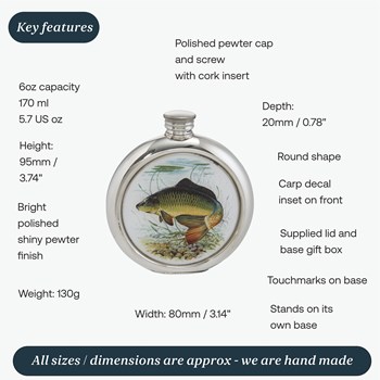6oz Round Pewter Carp Picture Flask