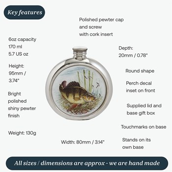 6oz Round Perch Pewter Picture Flask