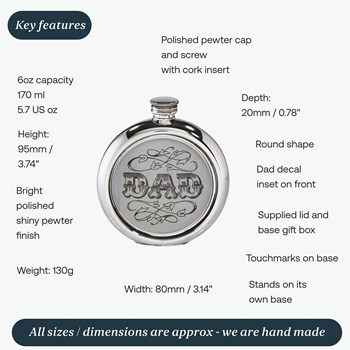 6oz Round Dad Picture Pewter Flask