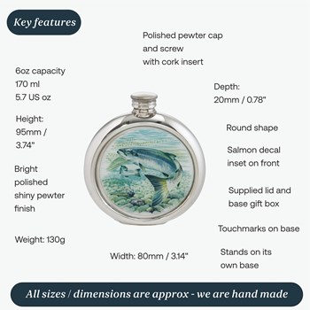 6oz Round Salmon Pewter Picture Flask