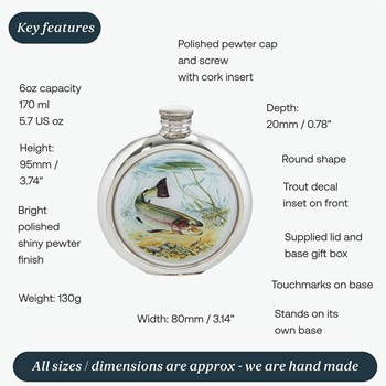 6oz Round Trout Pewter Picture Flask