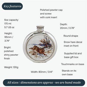 6oz Round Hare Picture Pewter Flask
