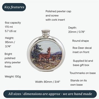 6oz Round Deer Picture Pewter Flask