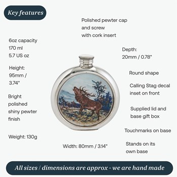 6oz Round Stag Pewter Picture Flask