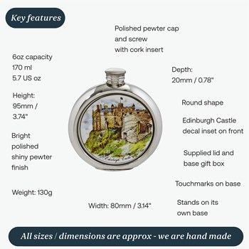 Edinburgh Castle 6oz Round Pewter Picture Flask