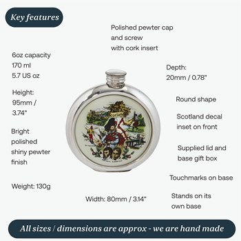 6oz Round Pewter Scottish Picture Flask